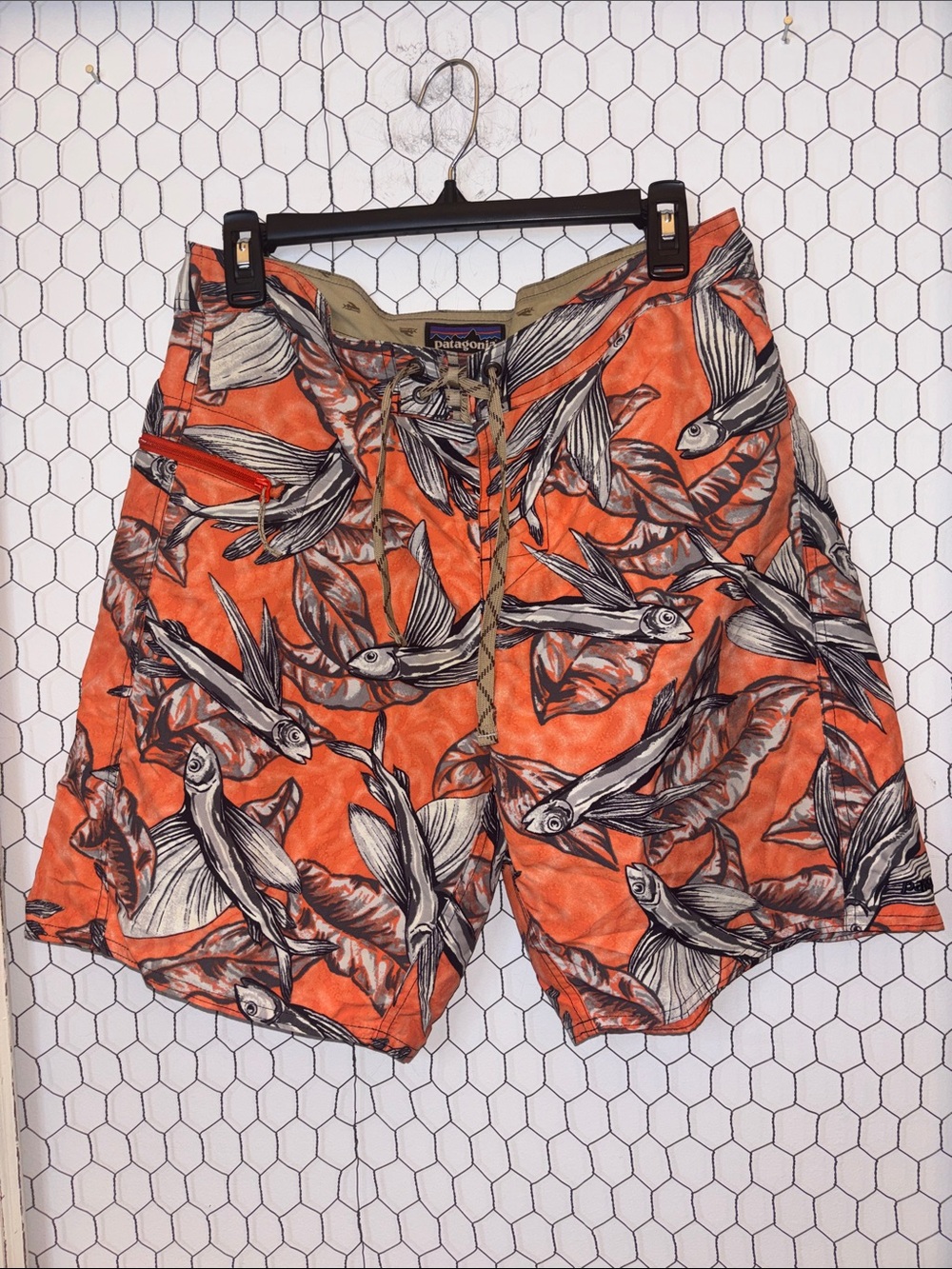 Patagonia Orange Fish-Print Board Shorts